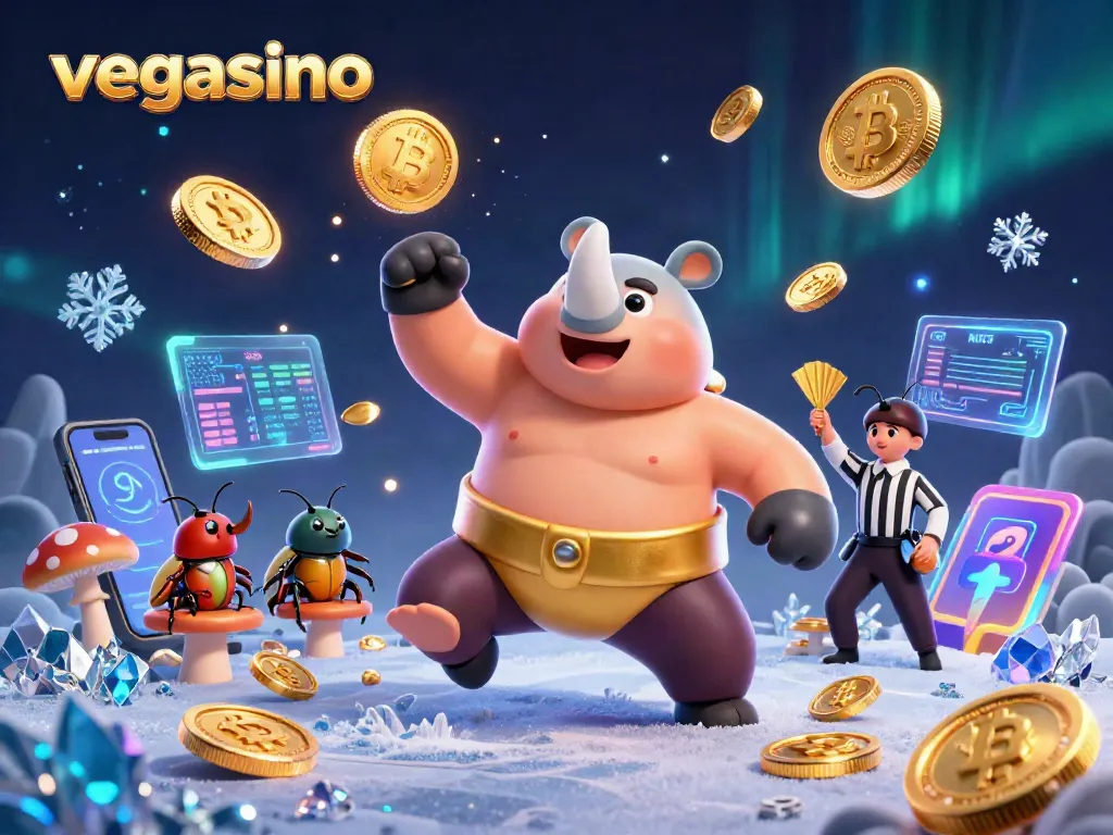 Experience colorful gameplay at vegasino with animated beetle champions and cryptocurrency elements