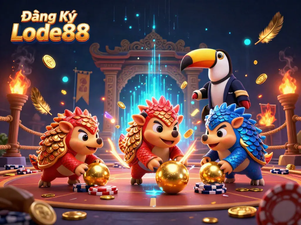 Experience Đăng Ký Lode88 with rival pangolins and vibrant casino elements in action.