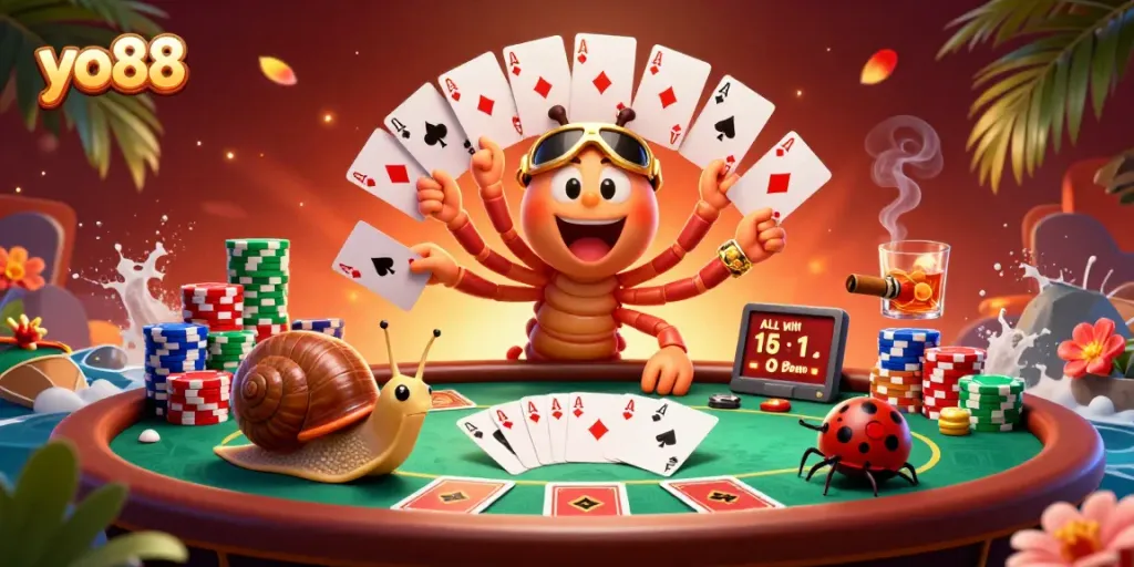 Experience excitement at yo88 with a dynamic 3D casino scene featuring engaging characters and vibrant gaming elements.
