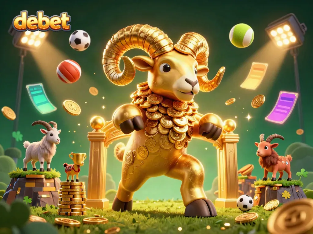 Experience thrilling gameplay at debet with an animated scene featuring a golden ram charging through a vibrant casino