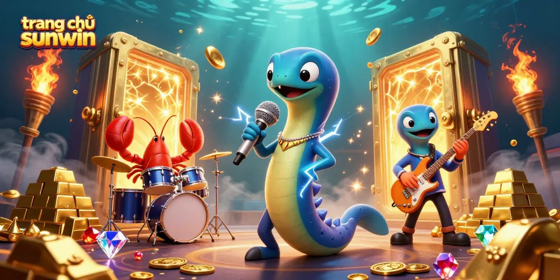 Join the fun at trang chủ sunwin with a lively underwater casino DJ show featuring an eel, lobster, and seahorse.